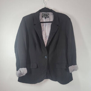 Ambiance Women's Single Button Lined Blazer Jacket Black White Plus Size 1X